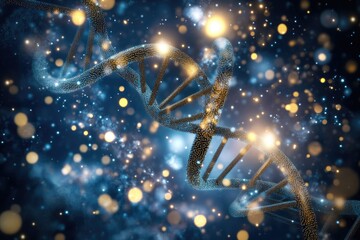 Aufkleber - Microscopic image of a double-stranded DNA molecule against a blue background, useful for scientific and educational purposes