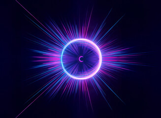 Poster - vibrant neon circle radiates pink and blue light streaks against a dark backdrop, creating an abstra