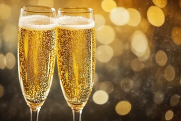 Poster - Two glasses of champagne on a table, perfect for celebrations