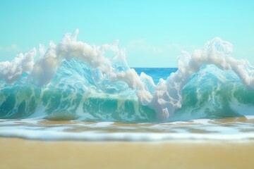 Wall Mural - a large wave crashes onto the beach on a sunny day, creating a dynamic scene