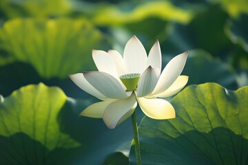 Wall Mural - A close-up of a white flower with green leaves in the background, perfect for use in designs related to nature and simplicity