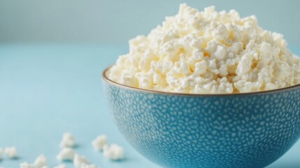 Poster - Fresh cottage cheese served on a blue table