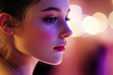 Aufkleber - A young woman sits with her eyes closed, focused on her cell phone