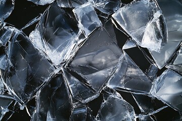 Poster - Shattered glass fragments on black background.