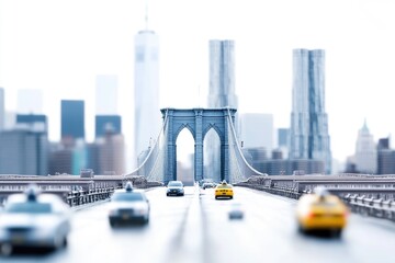 Poster - A busy road with vehicles moving towards the city skyline