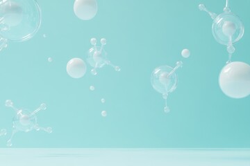 Poster - Floating spheres and molecular structures create a dreamy background in soft pastel hues for a modern aesthetic. Generative AI