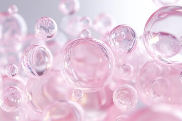 Poster - Delicate pink bubbles floating gracefully in a serene and luminous atmosphere. Generative AI