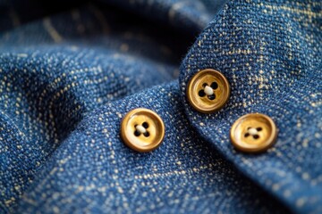 Poster - Close-up shot of two buttons on a blue shirt, suitable for fashion or design use