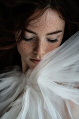 Poster - A close-up shot of a woman's face with distinctive freckles