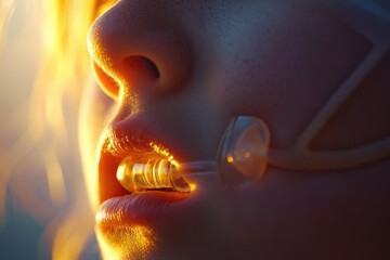 Poster - Close-up of someone brushing their teeth, good for oral hygiene and health illustrations