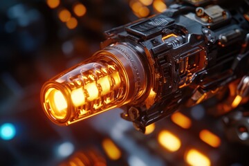 Poster - A close-up shot of a bright yellow headlight on a motorcycle