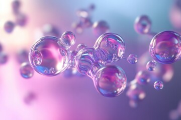Poster - Floating orbs in a mesmerizing blend of purple and blue hues create a dreamlike visual experience in a vibrant atmosphere. Generative AI
