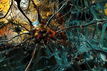 Poster - Intricate neural connections illuminated amidst a vibrant abstract background in a mesmerizing depiction of the mind. Generative AI