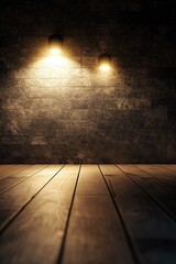 Poster - Cozy interior scene with wooden floor and three lights