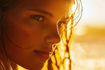 Poster - Close-up photo of a woman's face with wet hair, suitable for personal use or editorial content