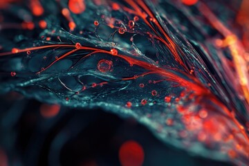 Poster - A close-up shot of a leaf with water droplets glistening on its surface