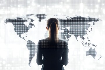 Poster - A person stands in front of a large map of the world, looking at directions