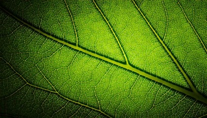 Close-up view of lush leaves, showcasing intricate textures and natural patterns in a vibrant macro background