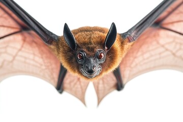 Poster - A close-up shot of a bat flying through the air, with the wings beating and the eyes focused on its surroundings