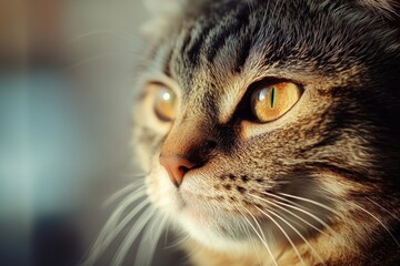 Poster - A close-up view of a cat's face with blurred background, great for pet-related content or design elements