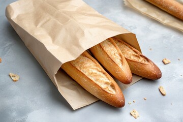 Aufkleber - A bag of fresh French bread sits on a table, ready for use