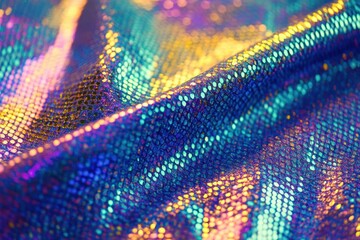 Poster - Mesmerizing waves of iridescent fabric shimmering under soft light in an artistic display of colors and textures. Generative AI
