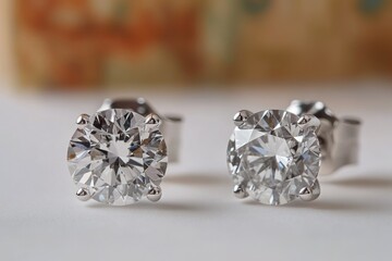 Aufkleber - A pair of diamond earrings placed on a table, great for jewelry displays or fashion concepts