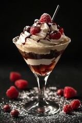 Poster - Fresh dessert with whipped cream and raspberries, perfect for a sweet treat