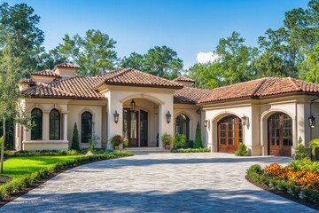 Poster - A cozy suburban house with a well-maintained driveway, perfect for daily driving or parking