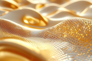 Poster - Fluid textures of golden waves dance under soft light creating a mesmerizing pattern. Generative AI