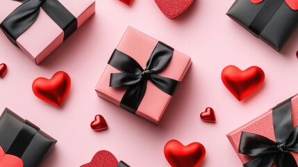 Poster - Gifts and treats on a pink background for Valentine's Day celebrations