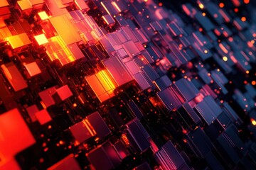 Poster - Exploring a vibrant digital landscape of glowing cubes and shimmering light patterns during a late-night creative session. Generative AI