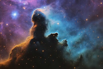 Wall Mural - nebula birthing new stars in deep space swirling cosmic clouds in purple and turquoise dotted with b