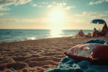 Poster - A plastic water bottle sitting on a sandy beach, possibly left behind by a beachgoer