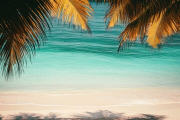 Poster - Beach scene with palm trees and ocean views, suitable for travel or leisure use