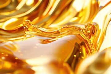 Poster - Golden liquid flows gracefully, capturing light and texture in a mesmerizing dance of color and movement. Generative AI