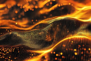 Poster - Captivating golden waves dance with shimmering light in an abstract digital landscape. Generative AI