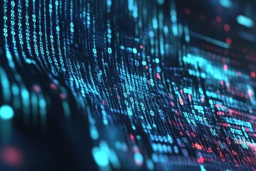 Fototapete - Digital waves of binary code flow through a virtual landscape, reflecting the essence of modern technology. Generative AI