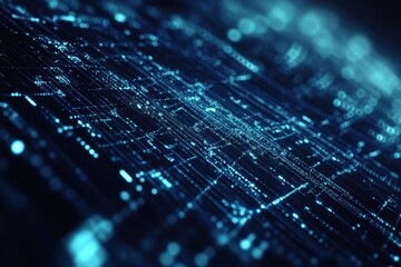 Fototapete - Exploring a vibrant network of data points illuminated in blue light during a technological dawn. Generative AI