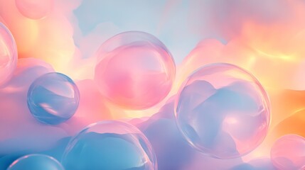 Wall Mural - these floating bubbles are translucent with soft pastel colors and shapes