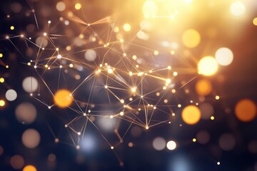 Poster - Abstract network of glowing lights and connections floating in a vibrant space filled with warm colors during twilight. Generative AI