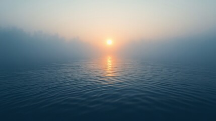 Wall Mural - a serene view of the sun above misty water at dawn