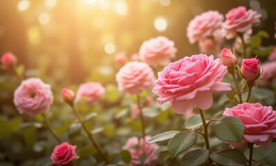 Canvas Print - Pink roses in soft sunlight