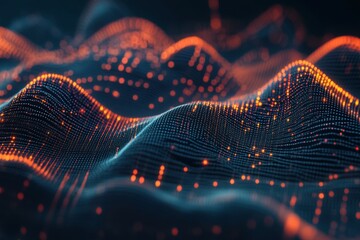 Fototapete - Dynamic waves of digital light create a mesmerizing display of colors and patterns in an abstract visualization. Generative AI