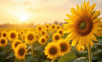 Canvas Print - Vibrant sunflowers in golden light