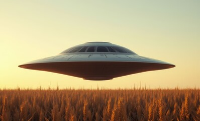 Wall Mural - Mysterious UFO over golden field