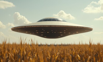 Poster - UFO hovering over golden fields