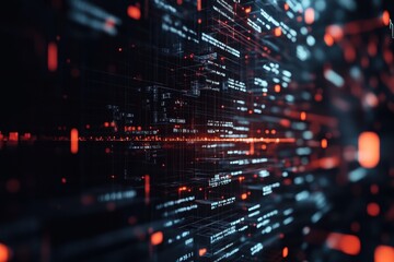 Fototapete - Illuminating digital data stream flowing through a futuristic network in a dark cybernetic environment. Generative AI