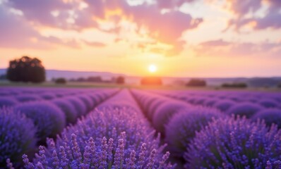 Canvas Print - Lavender fields at sunset