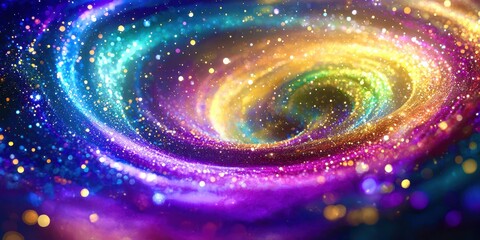 Spiral of colorful lights with a rainbow effect